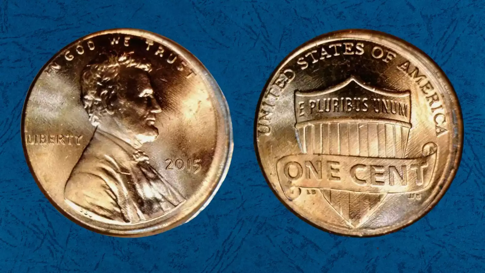 2015 penny off-center strike error showing design displaced from center with visible blank planchet area and readable date
